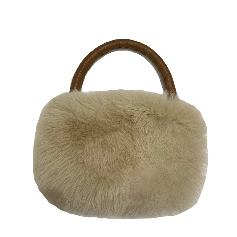 Fox Fur Large Capacity Handbag Women's Luxury Party Handbag Pearl Chain Design Oblique Span Shoulder Fur Bag