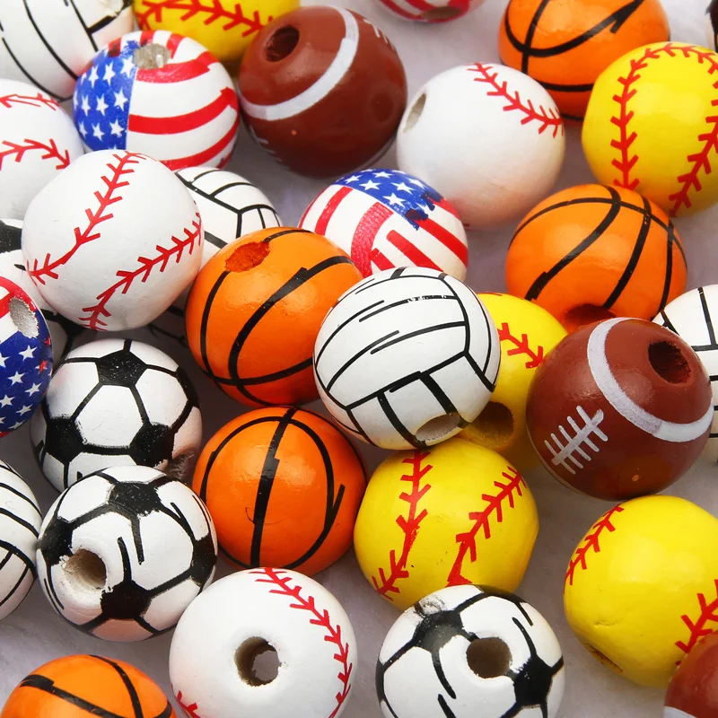 Bracelet Charms Bulk Baseball Softball Football Round DIY Silicone Beads Soccer Basketball Volleyball Silicone Accessory Kit for Keychain Making