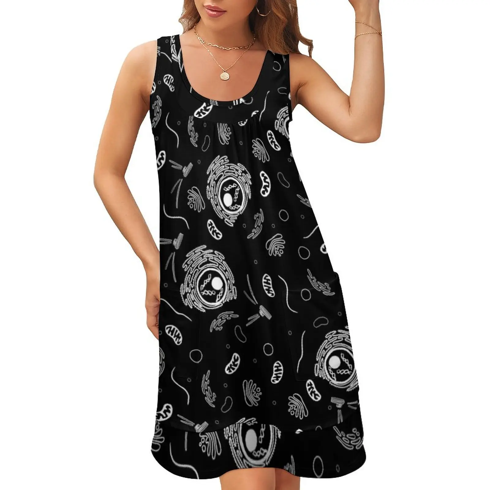 

Cell Organelles - White on Black Sleeveless U-Neck Fake Two Piece Dress Evening dresses prom dress 2024 evening dress ladies