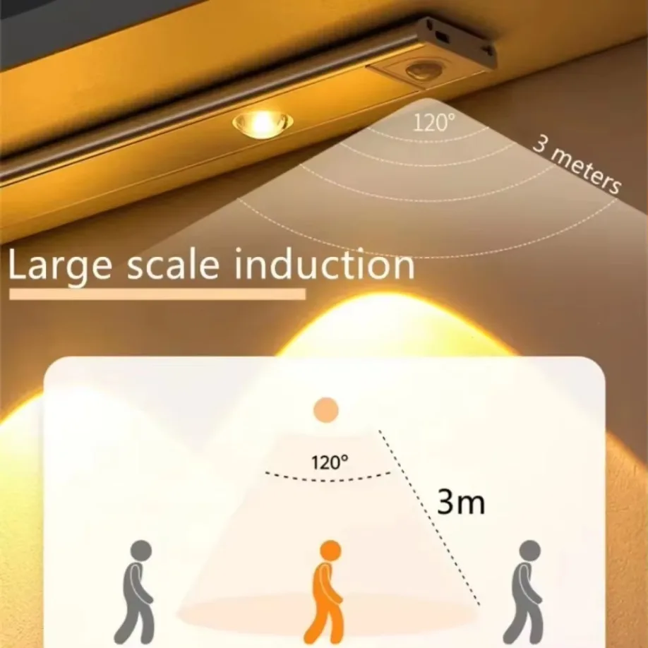 LED Night Light LED 3 Color Dimmable Motion Sensor Night Light For Kitchen Wardrobe Cabinet Lighting 30CM/40CM/50CM/60CM USB Rechargeable Lamp