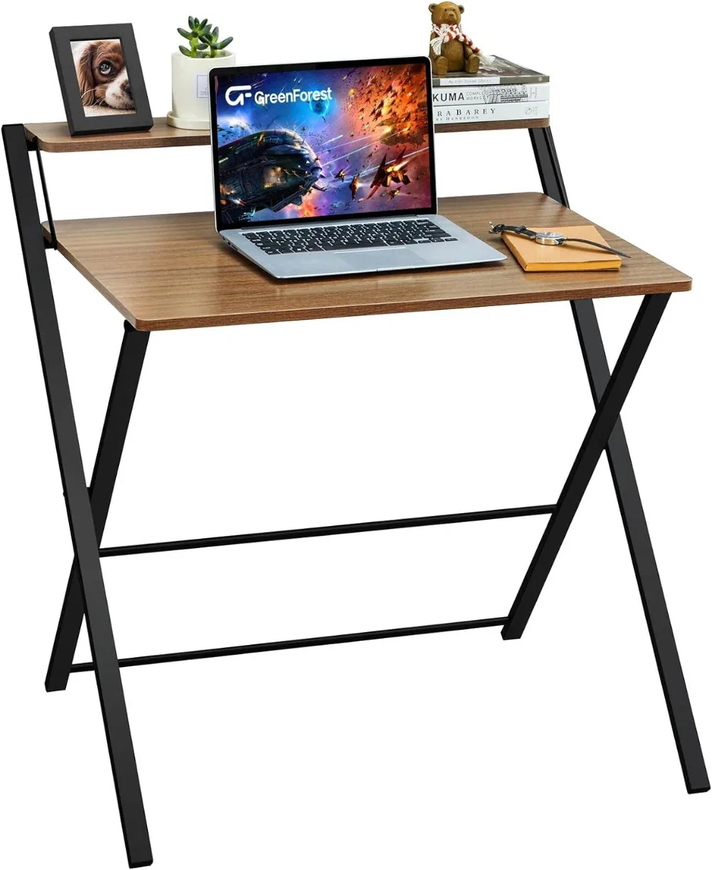 GreenForest Small Folding Desk No Assembly Required, Fully Unfold 27.3 x 22 inch 2-Tier Computer Desk for 6 5 inch aa065vb01 ccfl tft repair lcd screen display panel fully tested