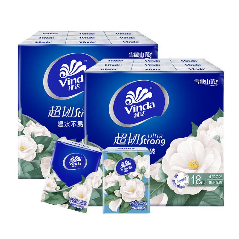 36 Packs of Camellia Printed Handkerchief Tissue Portable Small Pack 4 Layer Thickened Napkin Facial Tissue Wet Water Available