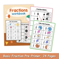 Math Fraction Practice Workbook for Kids - Educational Learning Aids in Basic Fractions (24 Pages) (Fractions)