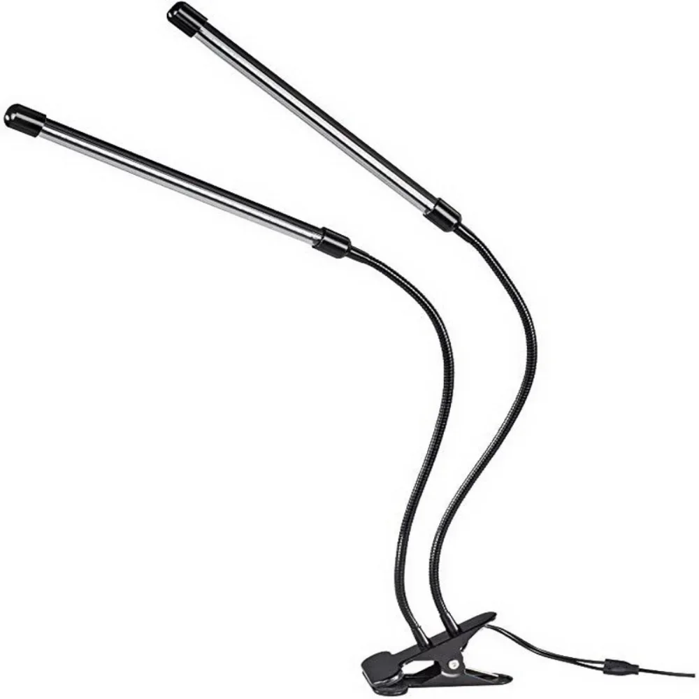 LED Grow Light Black Double Tube Gooseneck Clip Timing Dimming Aluminum Alloy 360 &deg; Hose 5V/10-20W/USB Powered (without Adapter)