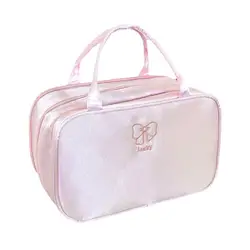 Enhanced Travel Toiletry Bag - Pink Bow Design, Spacious and Portable Cosmetic Organizer (A)