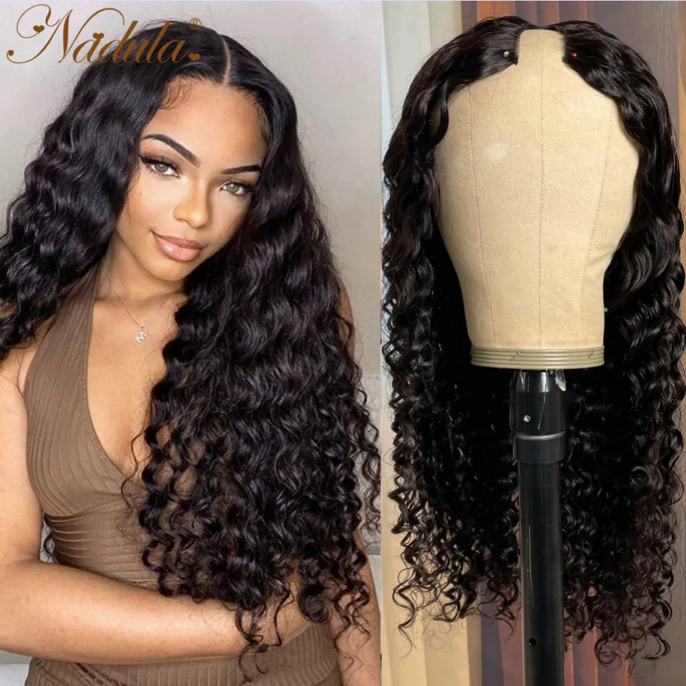 

Nadula Hair V Part Deep Wave Human Hair Wig Glueless Deep Wave Hair V Part Wigs No Leave Out Upgrade U Part Wigs for Black Girls