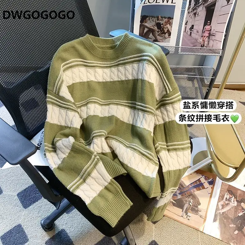 

Женский винтажный свитер в полоску, повседневный трикотажный пуловер оверсайз в стиле хип-хоп, джемпер в стиле унисекс для пар, Осень-зима