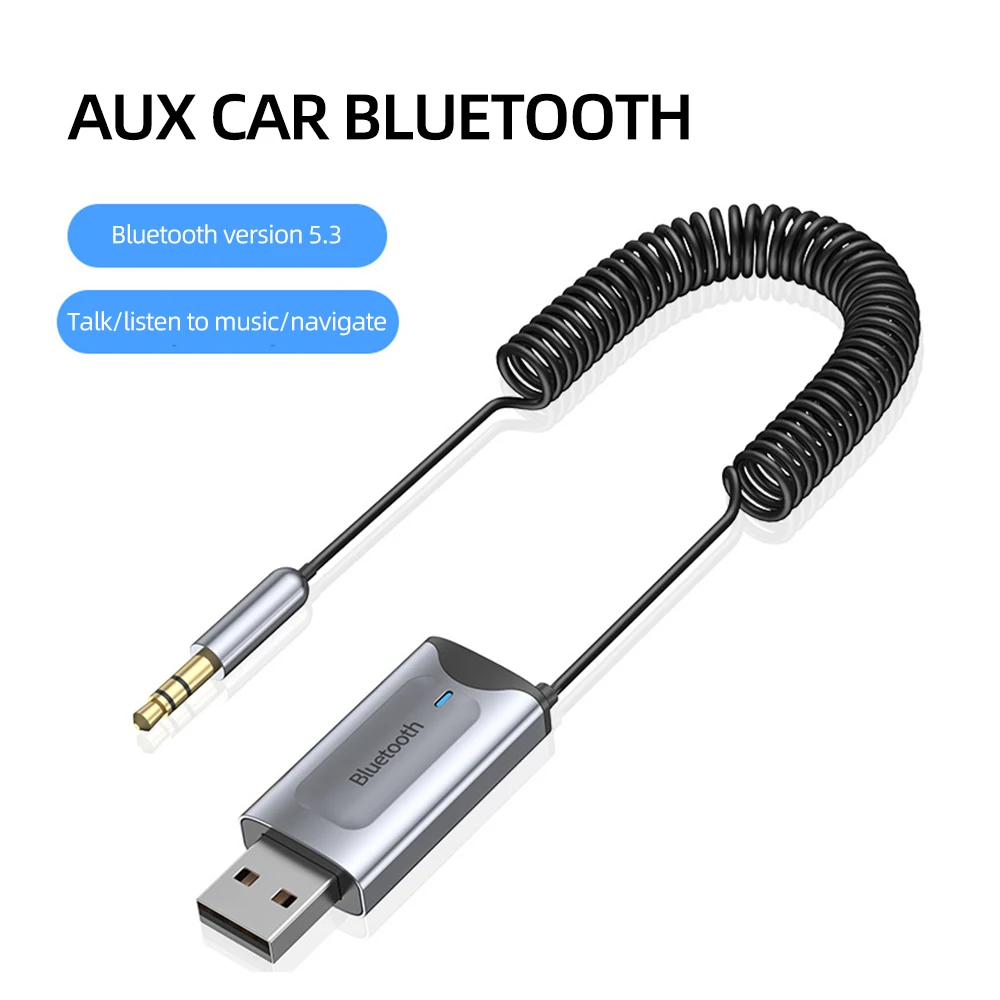 thumbnail image 1 of Adaptador auxiliar Bluetooth 5.3 Receptor inalámbrico Bluetooth 5.0 para automóvil USB a conector de 3,5 mm Audio Música Micrófono Manos libres para altavoz de automóvil, 1 of 5
