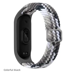 Elastic Adjustable Nylon Braided Wristband Strap - Universal Fit - Mi band 7 (Colorful black)