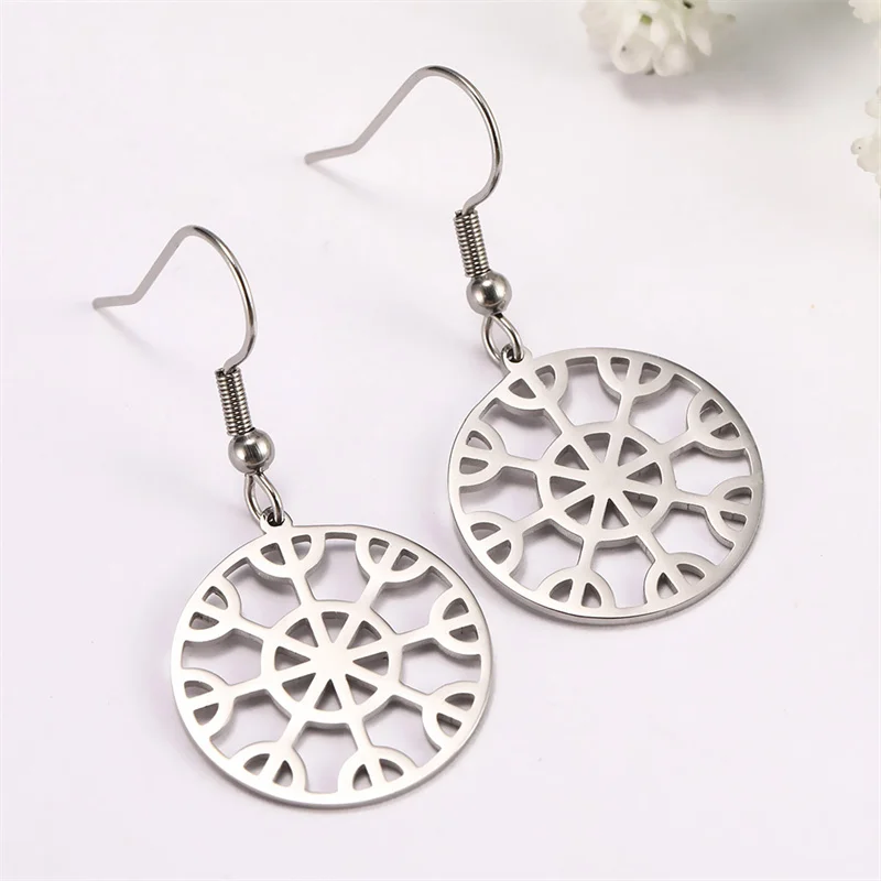 Edelstahl aegishjalmur vegvisir Kompass baumeln Ohrring für Frauen Wikinger Blume des Lebens Amulett Tropfen Ohrringe Mädchen Schmuck – Detail 13