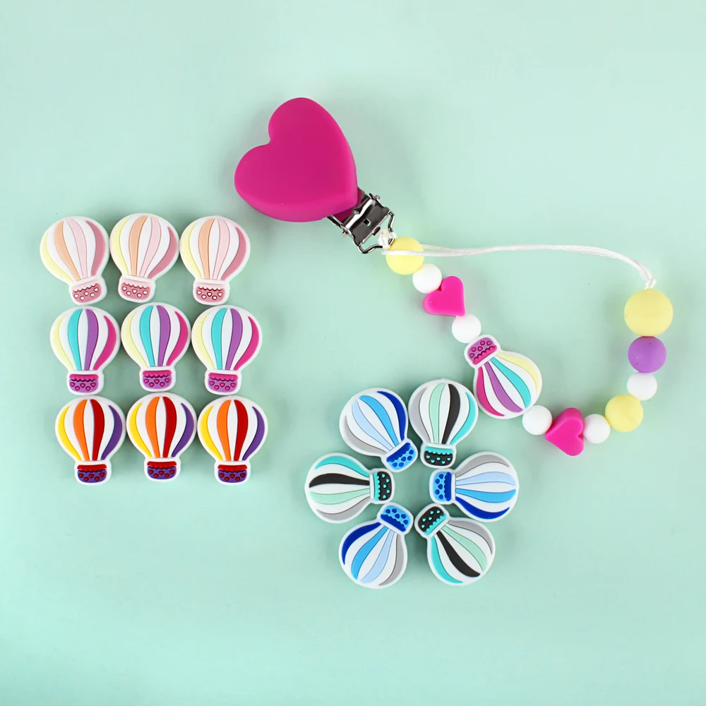 5/20/50pcs Silicone Beads Baby Rainbow Air Balloon Teething Focal Beads Chewing Toy DIY Pacifiers Chain Clip Accessories 5