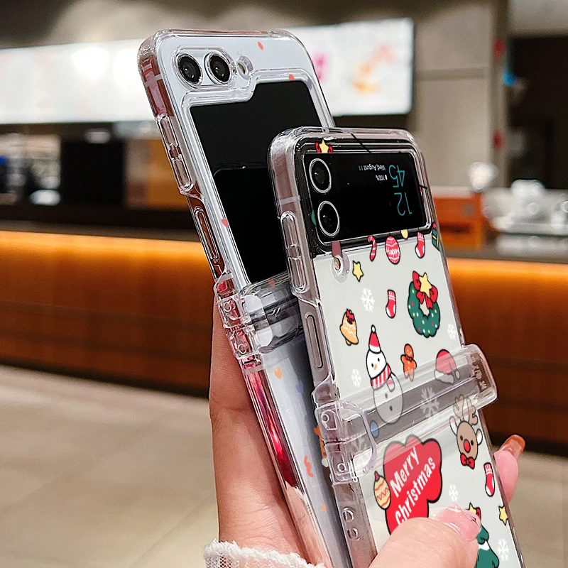 Festive Santa & Elk Design Clear Hard Folding Phone Case