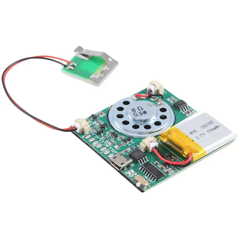 USB MP3 녹음 가능한 인사말 카드 플레이어 보드 - 8MB 저장 용량, 128kbps, 4.2V 충전식 배터리, 리드 스위치, 6단계 볼륨 조절