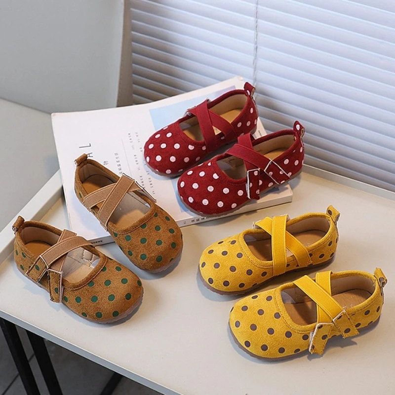 Leather Ballet Flat Shoes for Kids Girls