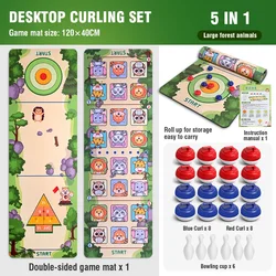 Family Interactive Tabletop Curling and Bowling Educational Game Set (5 IN 1 green)