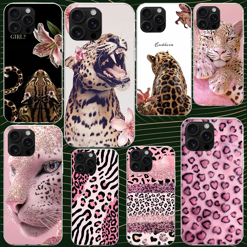 Chic Pink Leopard Print Soft Silicone Phone Case - Black Capa Design