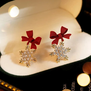 New Red Bow Knot Snowflakes Drop Earring for Women Christmas Santa Claus Snowman Earrings Girls Xmas Jewelry Gifts 1