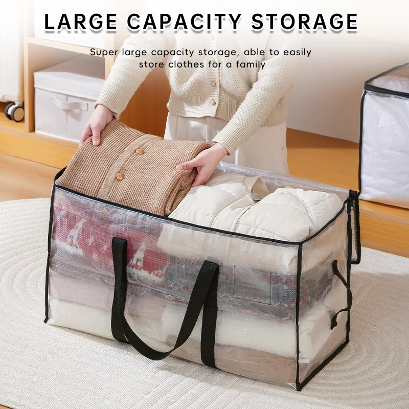 Transparent Storage Bag Large Capacity Blanket Toy Sundries Clothes Organizer Dust Proof and Moisture Moving Luggage Bags 2