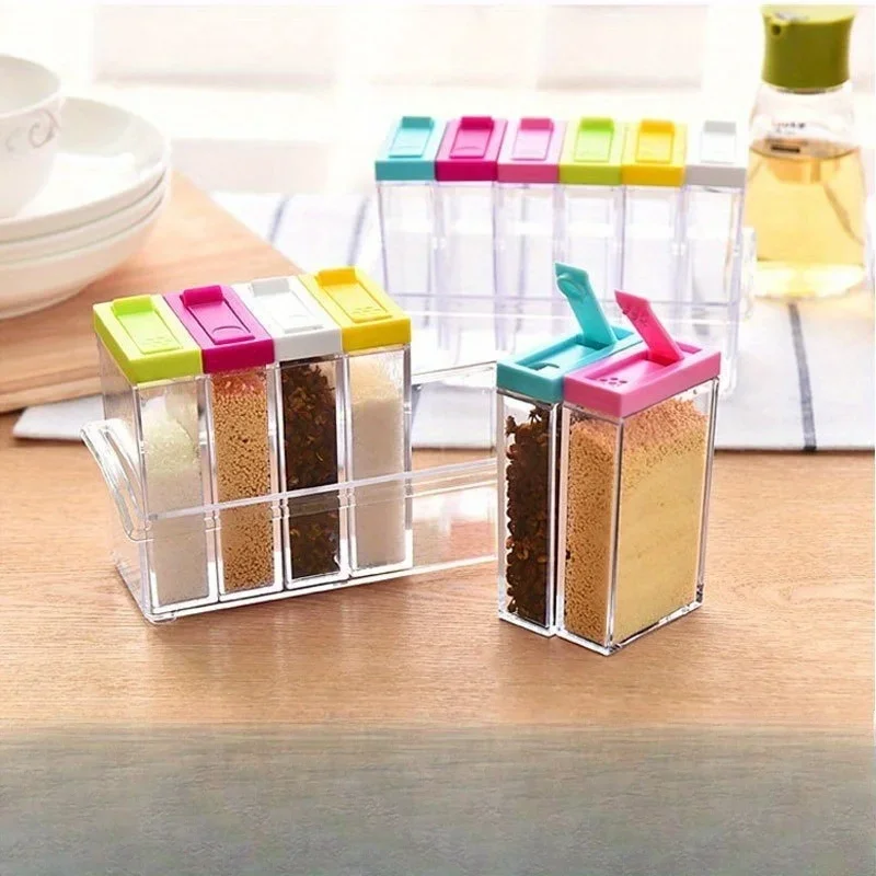 6pcs/Set Transparent PP Spice Jar Seasoning Box | Kitchen Spice Storage Bottle Jars Salt Pepper Cumin Powder Box Tool - 1pc