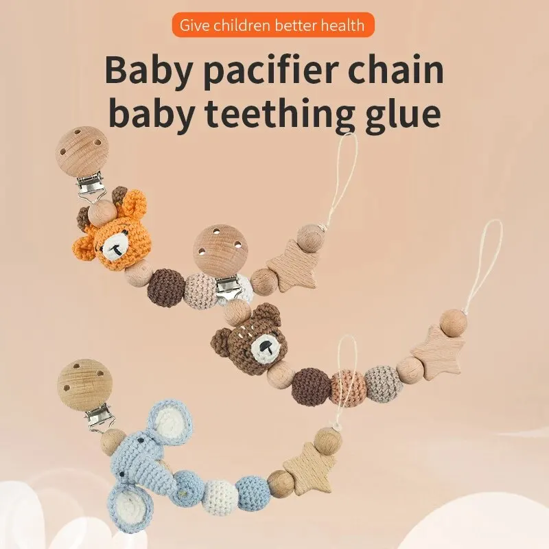 Pacifier clip Baby Crochet Children Pacifier Chain Teething Glue Diy Cartoon Animal Chain Proof Stroller Pendant
