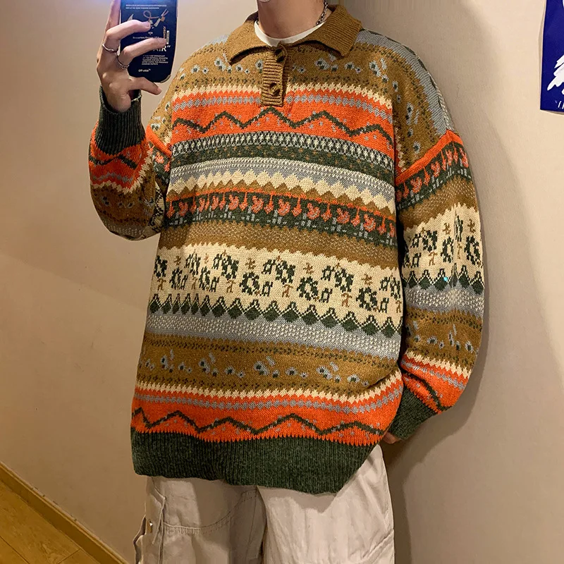 2024 New Knitwear Lapel Size M To XXL High Quality Korean Loose Large Striped Long Sleeved Sweater For Men And Women In Winter