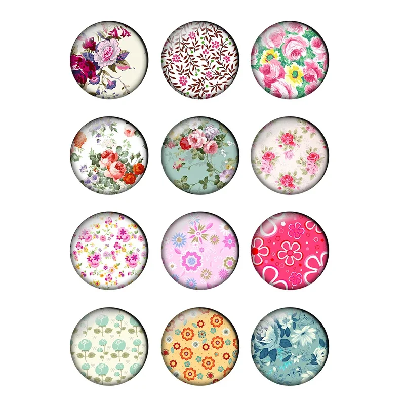 

12pcs/lot Diy Handmade Flatback Floral Photo Glass Cabochon 12mm 14mm 18mm 20mm 25mm for Crafts Jewelry Making Findings T114