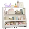 Toy Storage Organizer, Kids Bookshelf with 2 Movable Cubby Drawers, Top Toy Shelf with Crossbar, Storage Cabinet for Nursery 1