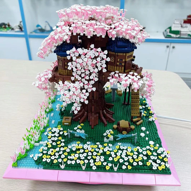 Sakura Tree House Flower Garden River World Architecture 3D Mini Diamond Blocks Mattoni Giocattolo Da Costruzione Per Bambini No Box