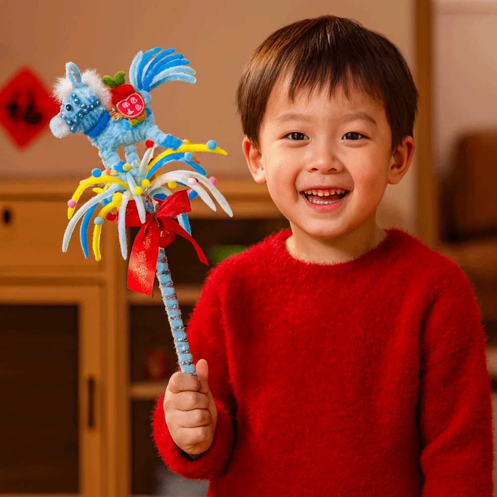 Handmade Glowing Rotating Lantern Unfinished Cartoon Spinning Horse Lantern Cute DIY Material Kit Handheld Glowing Stick