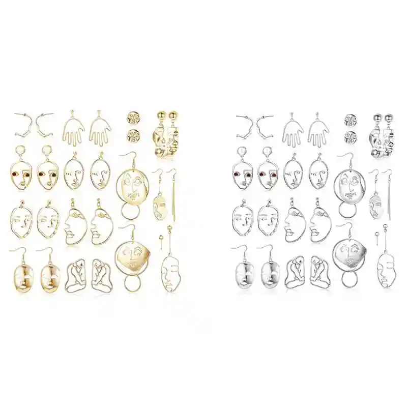 

13Pairs Face Statement Earrings Hollow Face Hand Shaped Drop Dangle Earrings Set Punk Style Jewelry