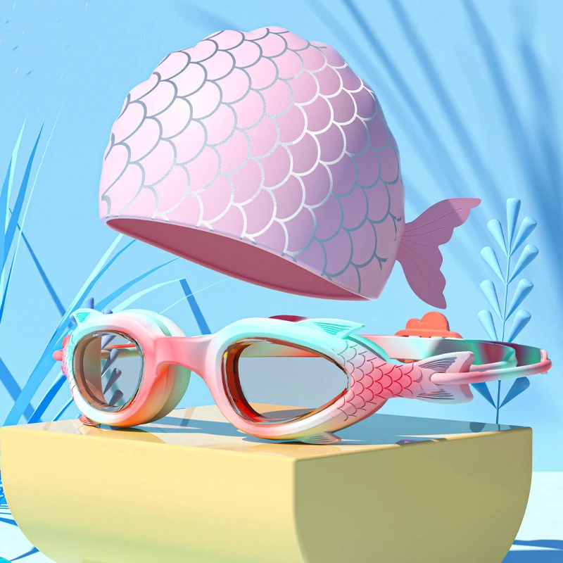 Professional Swimming Goggles HD Waterproof Anti Fog Silicon Swimming Cap Water Swim Goggles Caps for Kids 3