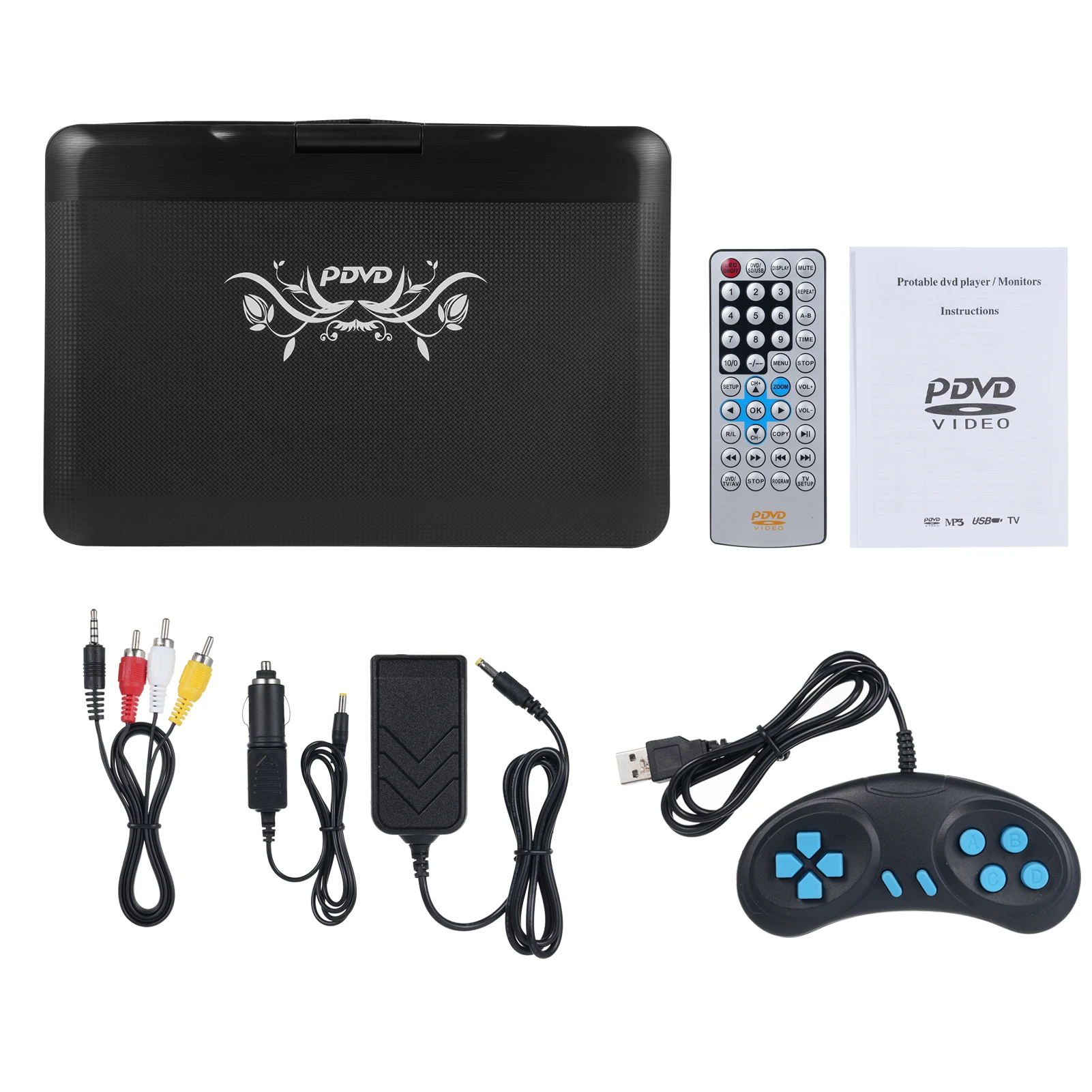 13.9'' Portable DVD Player with 270&deg; Swivel HD Screen Home Car TV DVD Player with Game Function Car Charger & AC Adapter