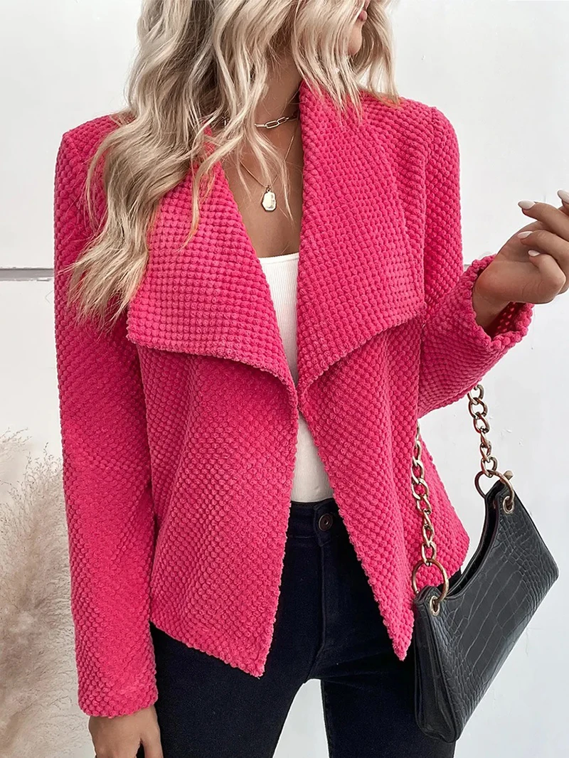

2024 Autumn/winter New Solid Loose Polo Short Long Sleeve Women Coat Lapel Long Sleeved Casual Clothes Fashion Ladies Outfit Top