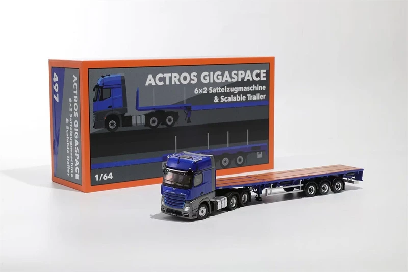 35R-003 GCD 1/64 ACTROS GIGASPACE 6×2 1/64 GCD Benz Actros Gigaspace Blue Trailer Truck Diecast