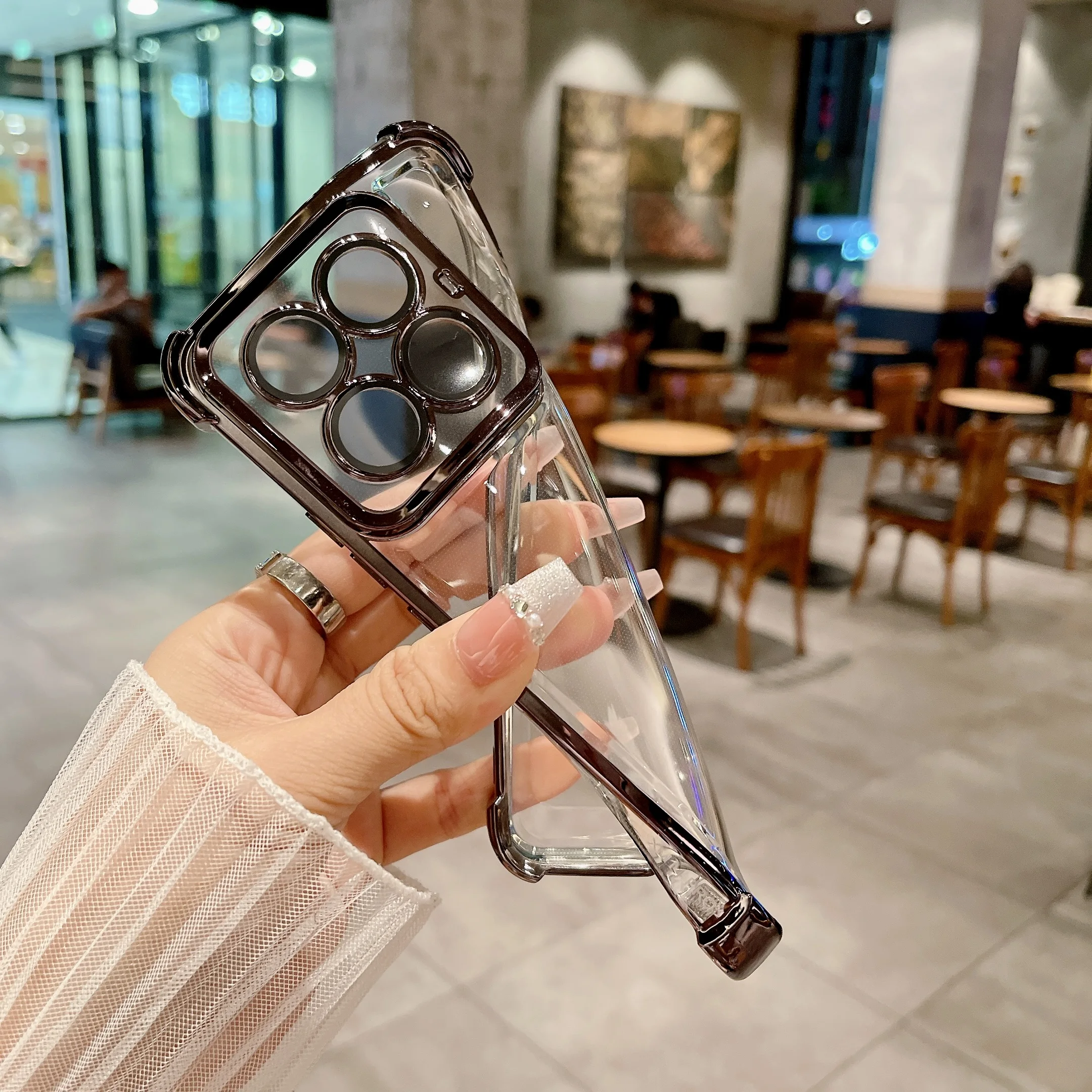 Luxury Plating Armor Transparent Phone Case with Silicone TPU Bumper