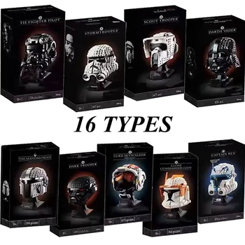 Space War Helmets Luke Skywalker TIE Fighter Pilot Building Blocks Darth Vader The Mandalorian Helmet Model Bricks Toys Boy Gift 1