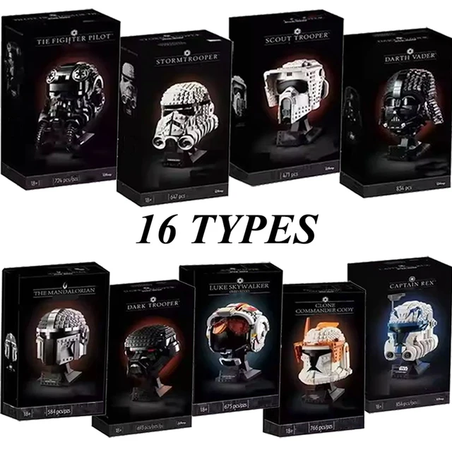 Space War Helmets Luke Skywalker TIE Fighter Pilot Building Blocks Darth Vader The Mandalorian Helmet Model Bricks Toys Boy Gift 1