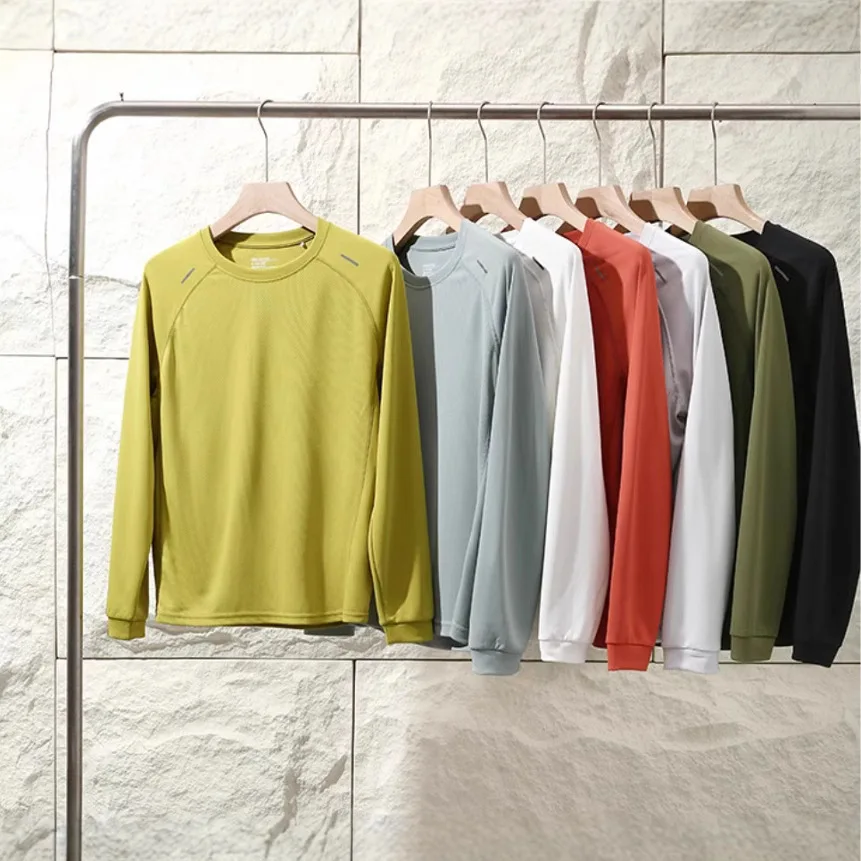 High End Sport Outdoor Casual Men's Long Sve T-irt Breathable Qui Dry Elastic Me Urban Faion Sle Spring Summer