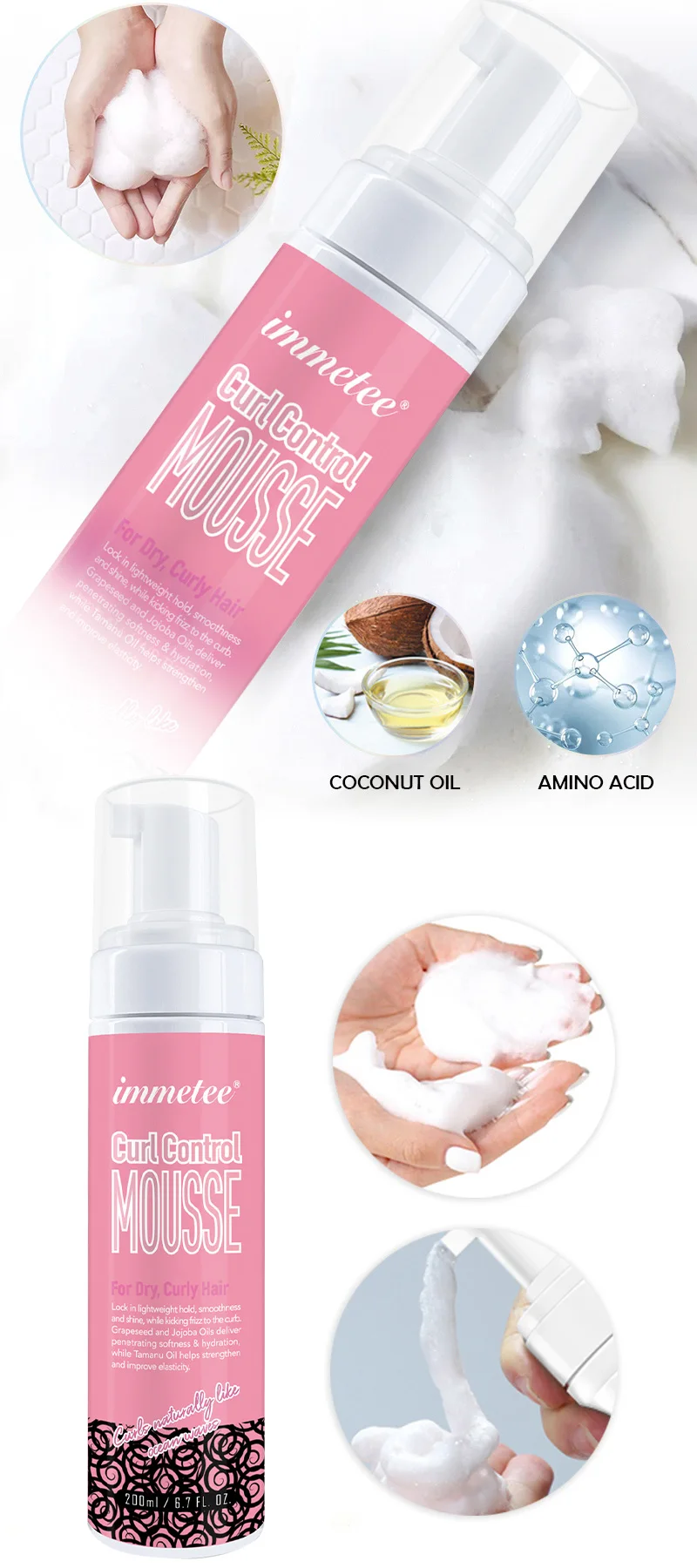 Description Picture 3 of item200ml Curly Hair Mousse Strong Hold Hair Foam Mousse Frizz-free Professional Styling Mousse For Wig Braids Women Men Kids