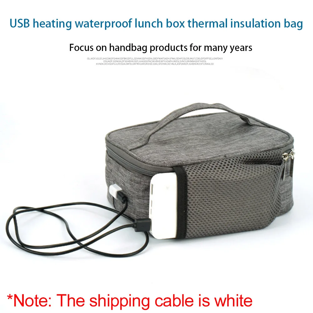 USB Heating Lunch Box Bag Portable Food Warmer Oxford Cloth Insulated Food Bag Waterproof Large Capacity for Camping Picnic