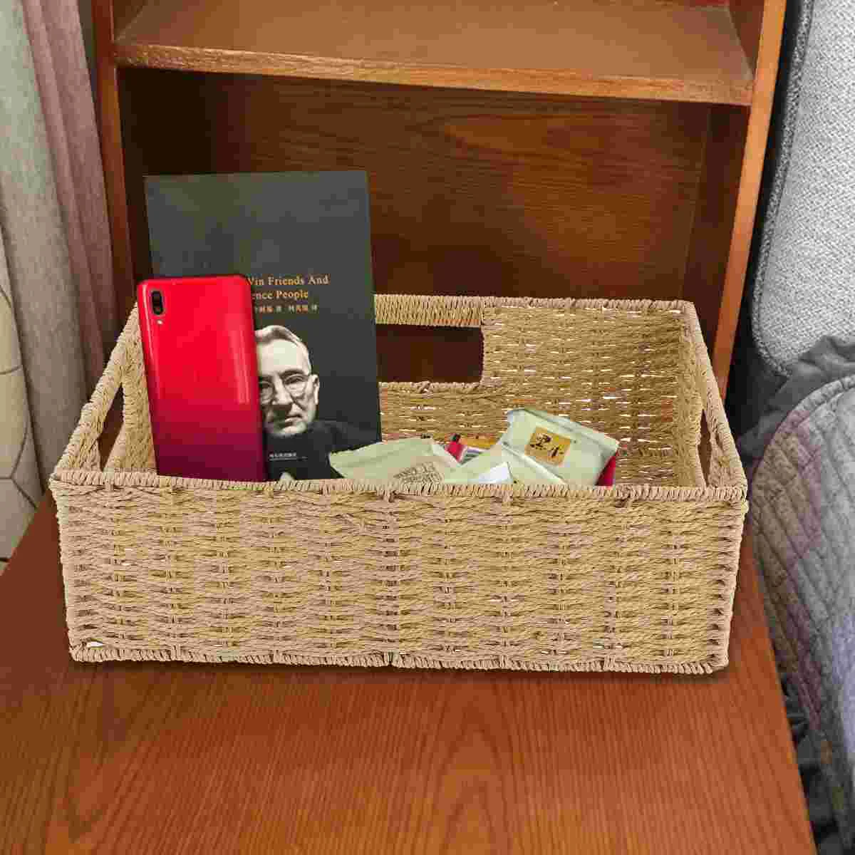 Rattan Weaving Hand Carry Storage Basket Laundry Container Desktop Basket Storage Bucket Home Storage Baskets ganization 3