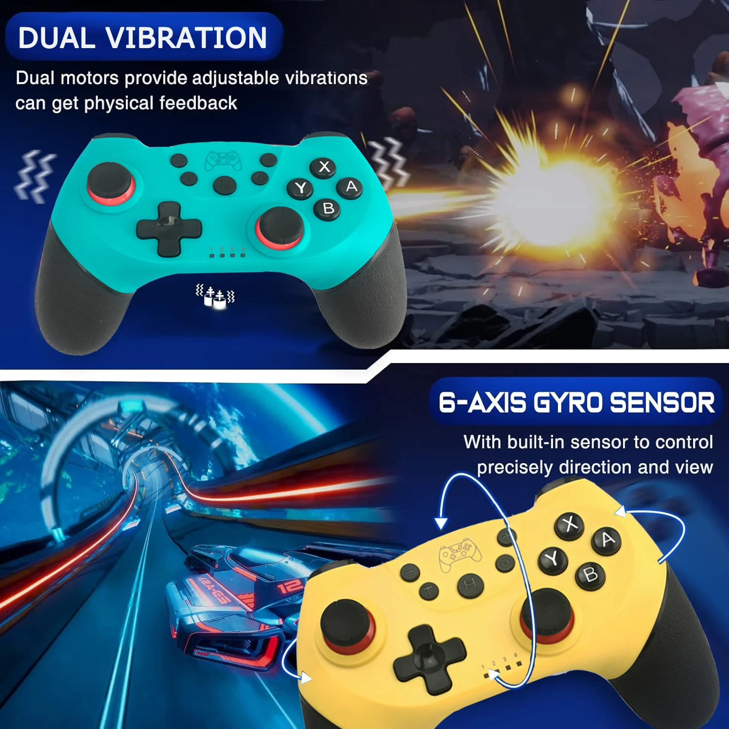 Wireless Gaming Controller with 6-Axis Gyros and Dual Vibration Joystick