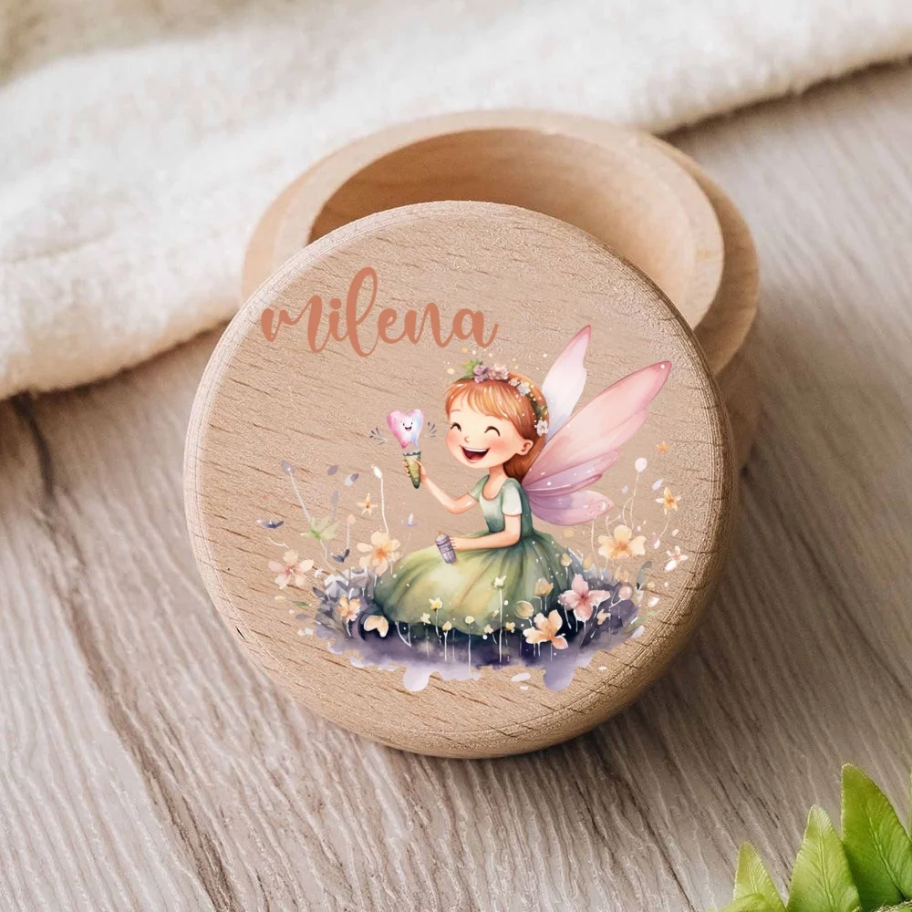 תיבת שן פיירי מותאמת אישית עם שם לילדות, אחסון שיניים חלב, איסוף שיניים, תיבת שמירה על שיניים, מתנת מסיבת רחם לתינוק