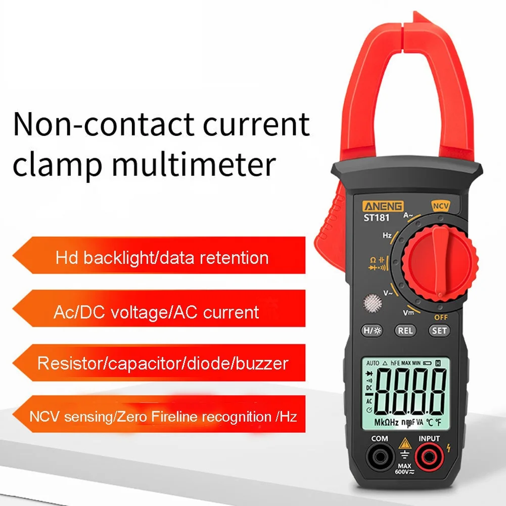 

ANENG ST181 Digital Clamp Meter DC/AC Current 4000 Counts Multimeter Ammeter Voltage Tester Car Amp Hz Capacitance NCV Ohm Test