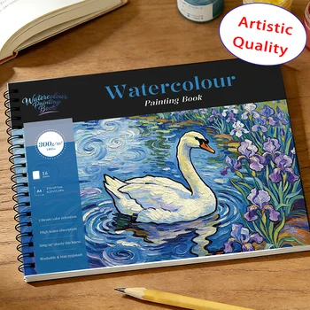 Blocco per Acquerello in Cotone Senza Acidi 300gsm, 16 Fogli A4/A5, Carta da Disegno ad Alto Assorbimento d'Acqua per Professionisti