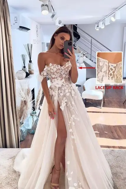 فساتين زفاف بوهو للعروس مع فتحة دانتيل وأكمام طويلة فساتين زفاف حورية البحر لحفلات الزفاف 2025 2