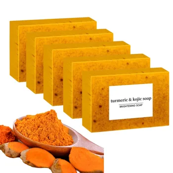 Sapone fatto a mano alla curcuma da 100 g, sapone all'acido cogico al limone, sapone da doccia e viso per la cura del corpo 1/3/5 pezzi 1