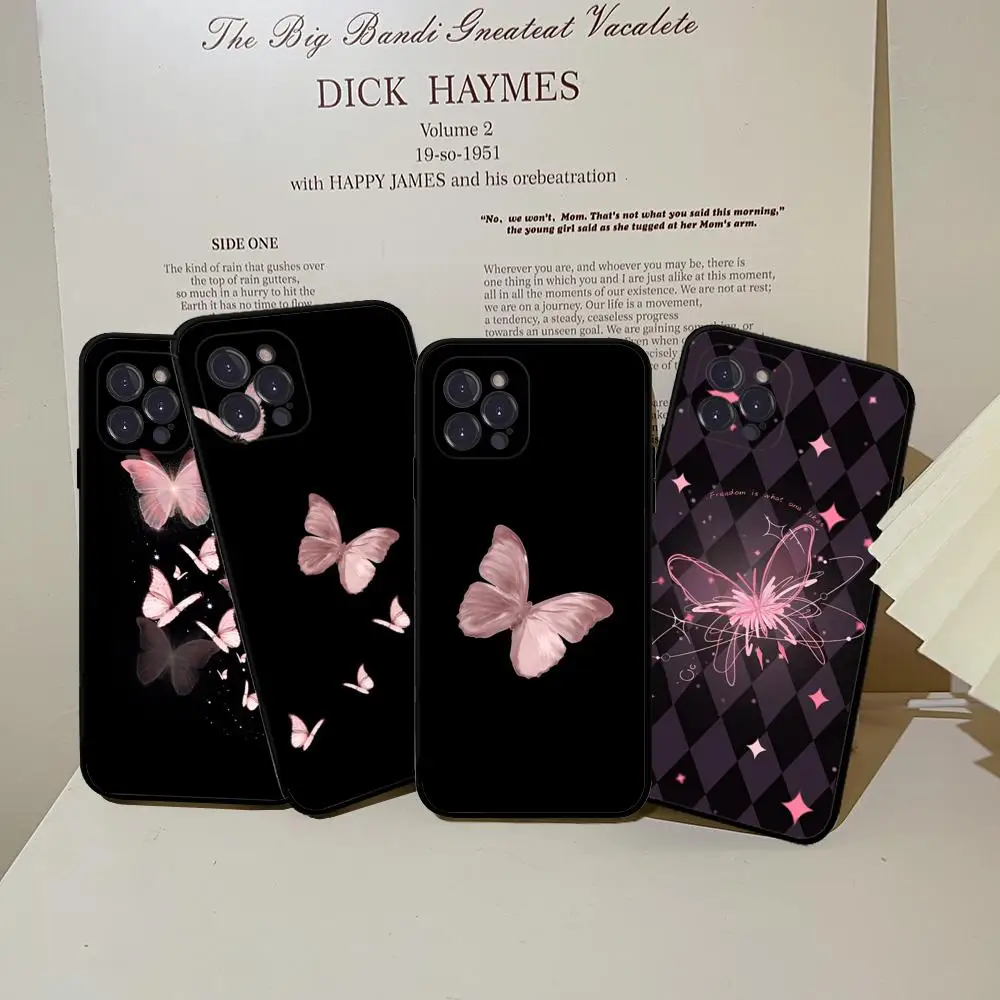 Schutzhülle Für IPhone 12 Pro Max – Schwarzer Schmetterlingsdruck, Stoßfest, TPU, Transparent