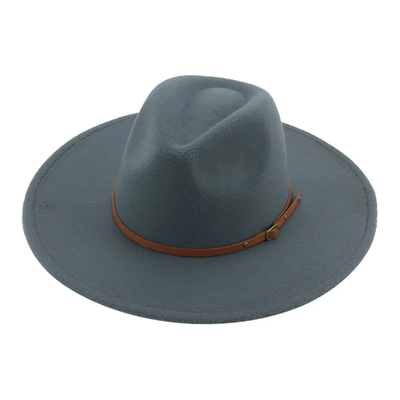 women hats winter big brim 9.5cm solid band belt fedora hat khaki black outdoor cowboy jazz caps hats for men sombreros de mujer custom fedora hats Fedoras