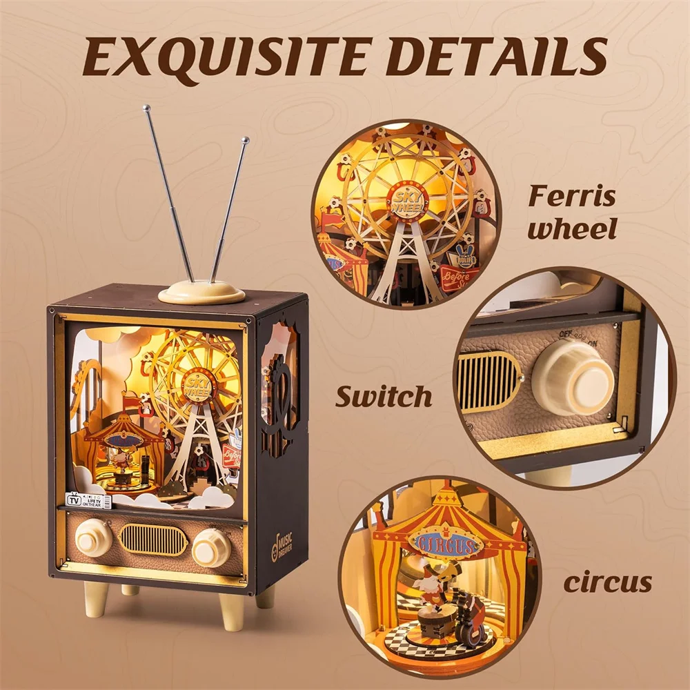 Robotime Rolife Music Box Sunset Carnival with Light 3D Wooden Puzzle  Kits Toys for Children Kids Birthday Gifts AMT01 2